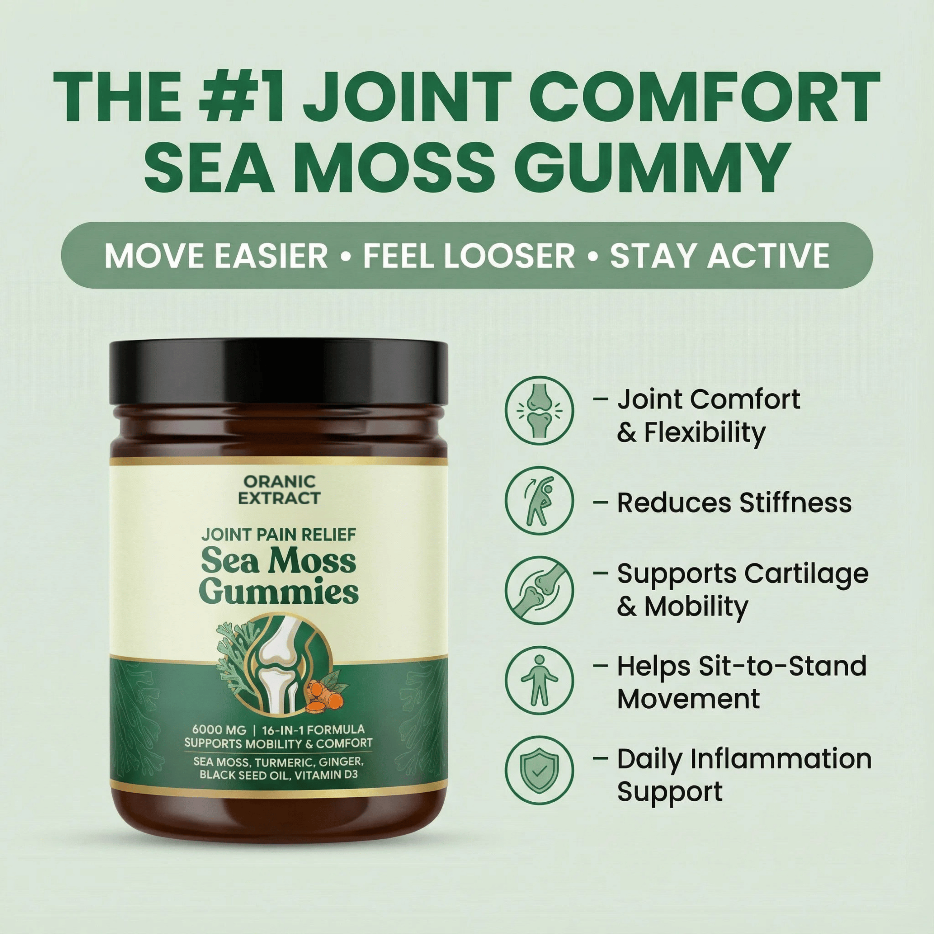 Oranic Extract Sea Moss 16-In-1 Gummies - For Joint Relief & Mobility