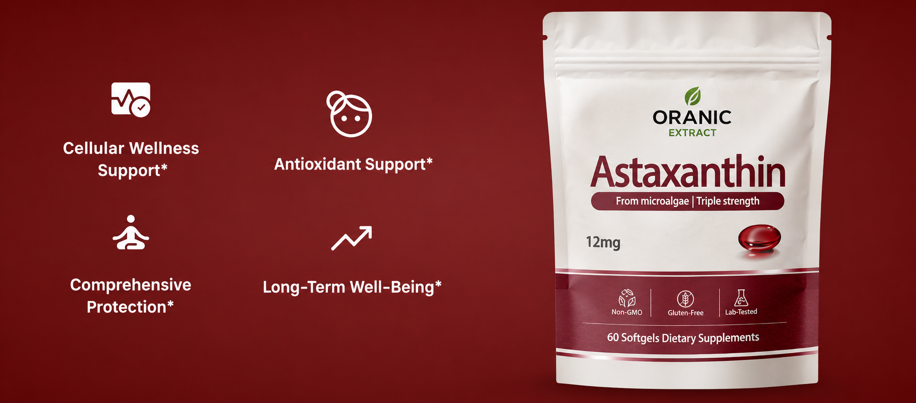 Oranic Extract Astaxanthin - Nature’s Most Powerful Antioxidant for Whole Body Support & Cellular Protection